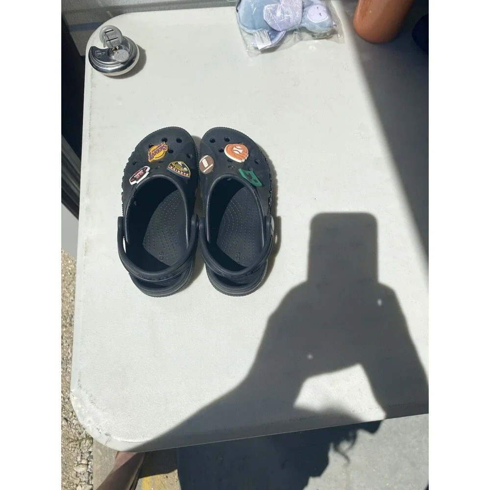 Crocs Baya Clog Kids Size C13 Black Slip On Water Shoes Sandals with Charms